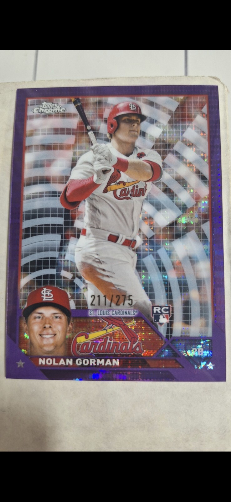 2023 Topps Chrome - Purple Sonar Refractor #192 Nolan Gorman /275 (RC)