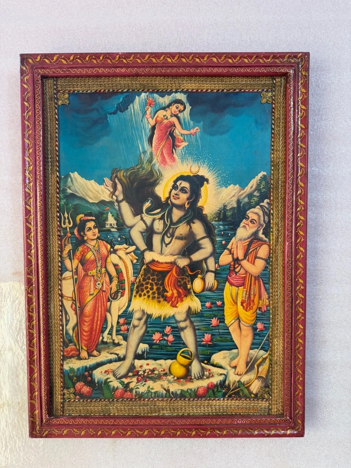 Quadro pintado Old Picture God Shiva Parvati, decoração de parede de madeira - 16 x 22 " - Imagem 4 de 4