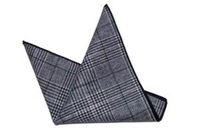 Gascoigne Glen Plaid Wool Blend Pocket Square Gray Navy Blue Men's