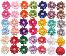 40 Pcs Pearl Flowers Dog Hair Bows w/ Rubber Bands Dog Bows Pet Grooming