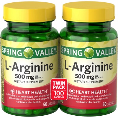 Spring Valley L-Arginine Dietary Supplement Twin Pack 500 mg 50 count