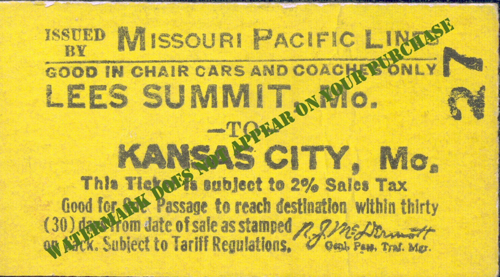 Missouri Pacific Lees Summit MO to Kansas City MO 6/20/1957 unused OW