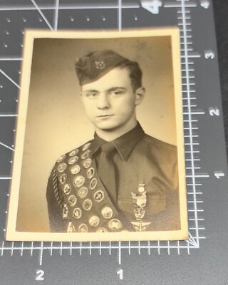 Boy Scout Scouting BSA Man 1940s Full Badge Sash Vintage Snapshot PHOTO