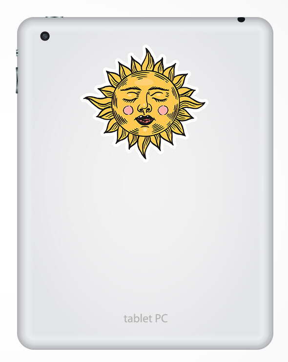 2 x 10cm Vintage Sun Face Vinyl Stickers - Sunshine Sky Laptop