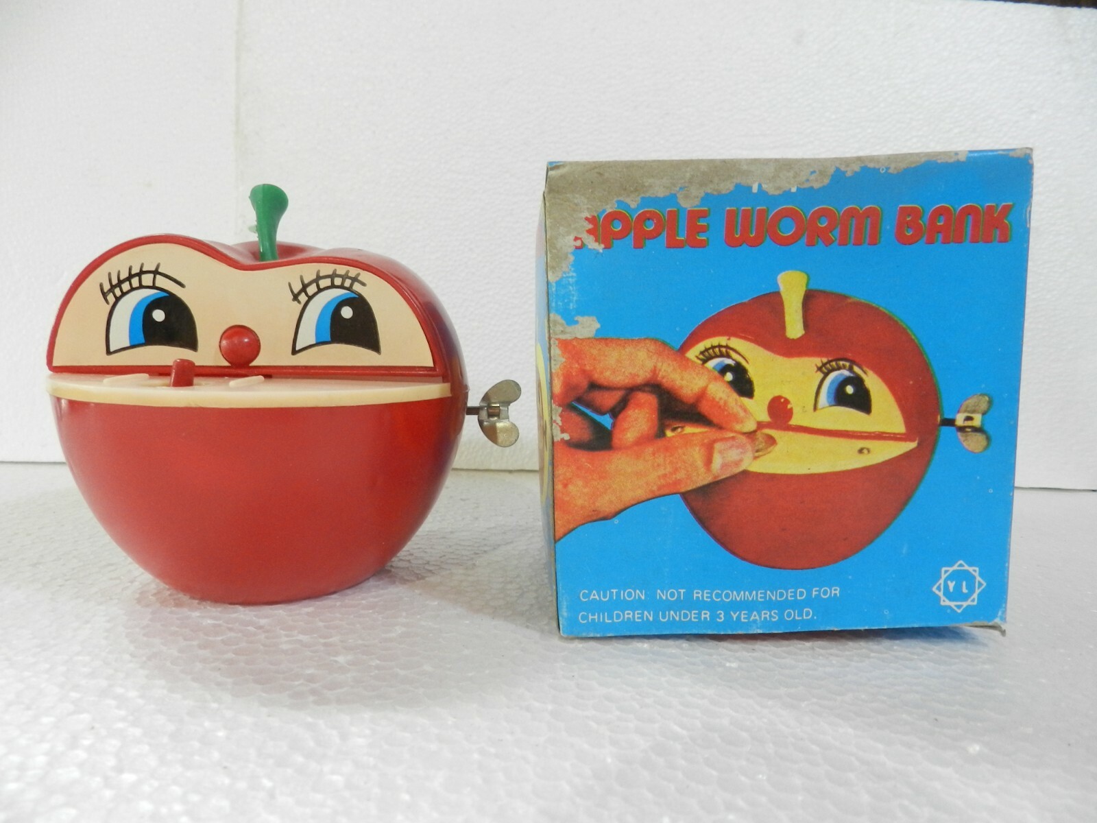 vintage apple worm bank wind-up toy saving bank brand yl china w/box unused  WORK | eBay