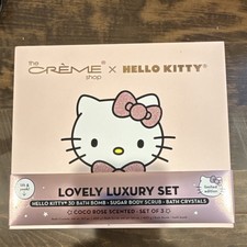 The Cr me Shop x Hello Kitty Bath Set Coco Rose Scent Bath Bomb Scrub Crystals
