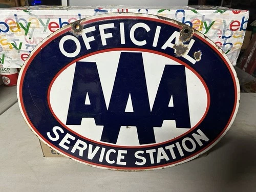 Rare Vintage Original Double Sided Porcelain AAA Approved Service Station
