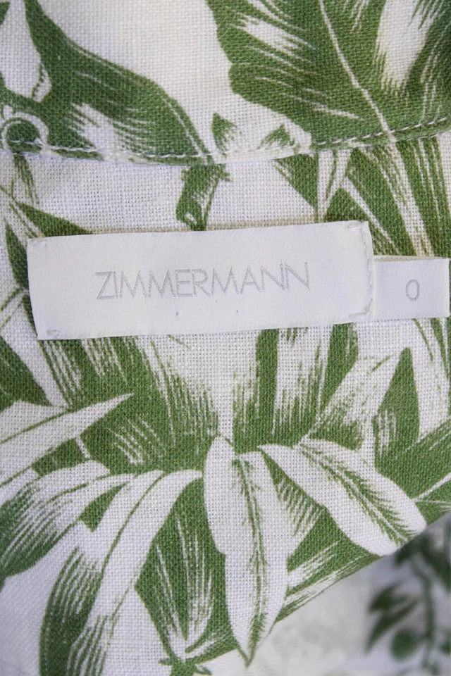 Zimmermann, Women Floral Linen Jumpsuit Collared Short Sleeve Green Size 0 - Image 4 of 4