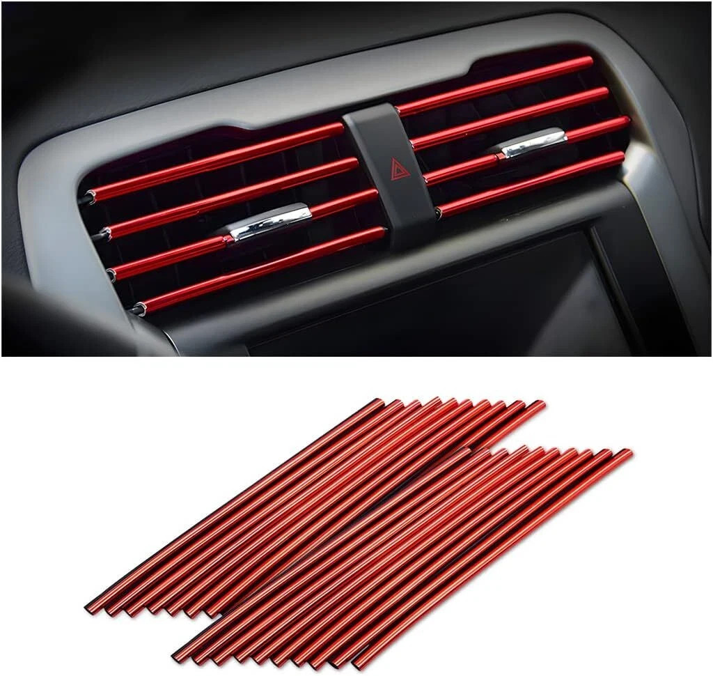 20 Pieces Car Air Conditioner Decoration Strip for Vent Outlet, Universal Red