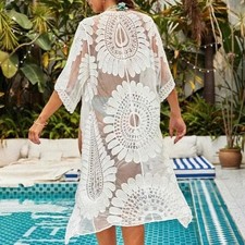 Rebellion Sheer Lace Kimono Duster Boho Festival Mesh Cover Up Womens Size Small