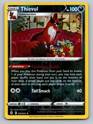 Thievul 105/203 Rare Evolving Skies Pokemon Reverse Holo