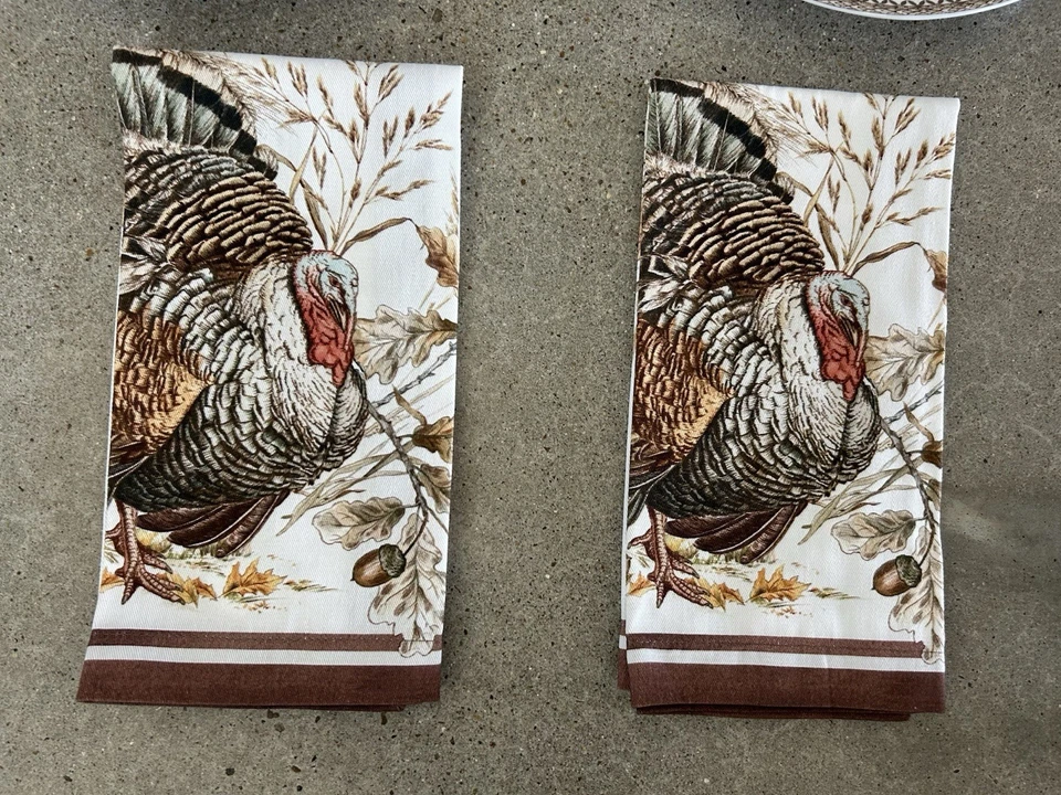 Lote de guardanapos Williams Sonoma Plymouth Gate pratos peru outono ação de graças - Imagem 2 de 4