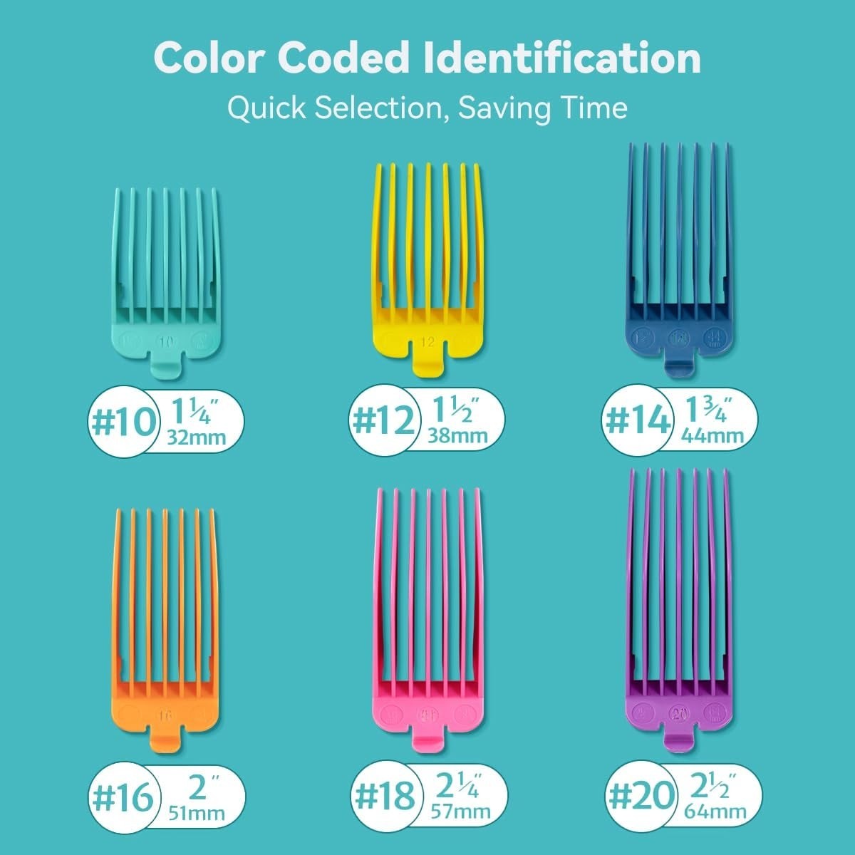 Clipper Guards 10 12 14 16 18 20 Compatible with Most Wahl Clippers, Color Coded