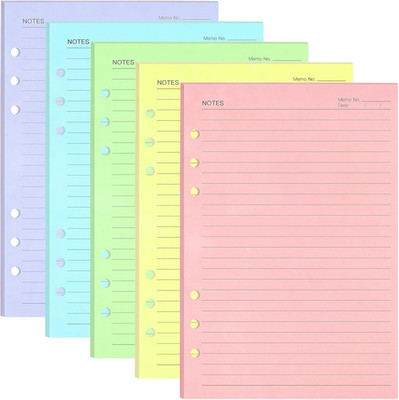 A5 Colorful Lined Refill Paper, 120Gsm Loose Leaf Paper 6 Hole, Notebook Refills