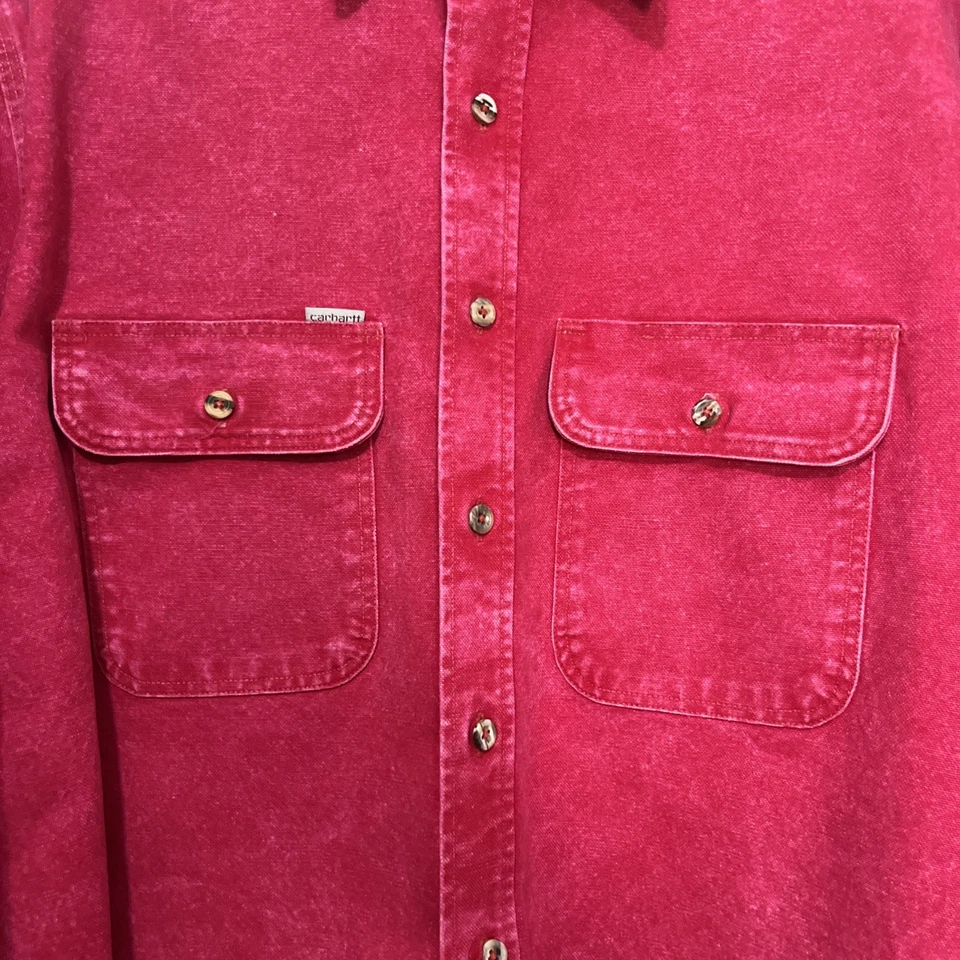 Рубашка на пуговицах Carhartt красная магнетта с длинным рукавом прочная уличная мужская X: винтажная 90-е - Изображение 4 из 4