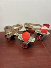 clamp roller skates Vintage Adjustable Clamp-On Metal Roller Skates with Leather Ankle Straps — listing 6
