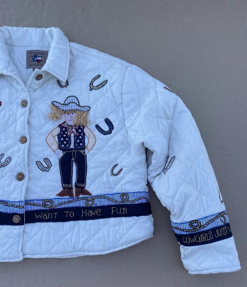 Chaqueta acolchada Don’t Mess With Texas para mujer grande blanca bordada vaqueras Foto 3 de 4
