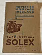 Notice de Montage et Réglage Carburateurs SOLEX N° 15A - Décembre 1951. Bel Etat