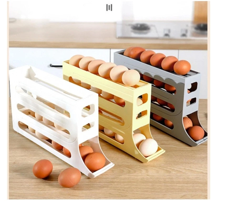4Tier Roll down Refrigerator Egg Dispenser Auto Rolling Egg Holder Storage Rack - Image 3 of 4