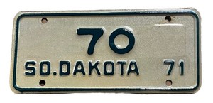 LICENSE PLATES PLATE South Dakota Motorcycle 2 Digit 1971 # 70
