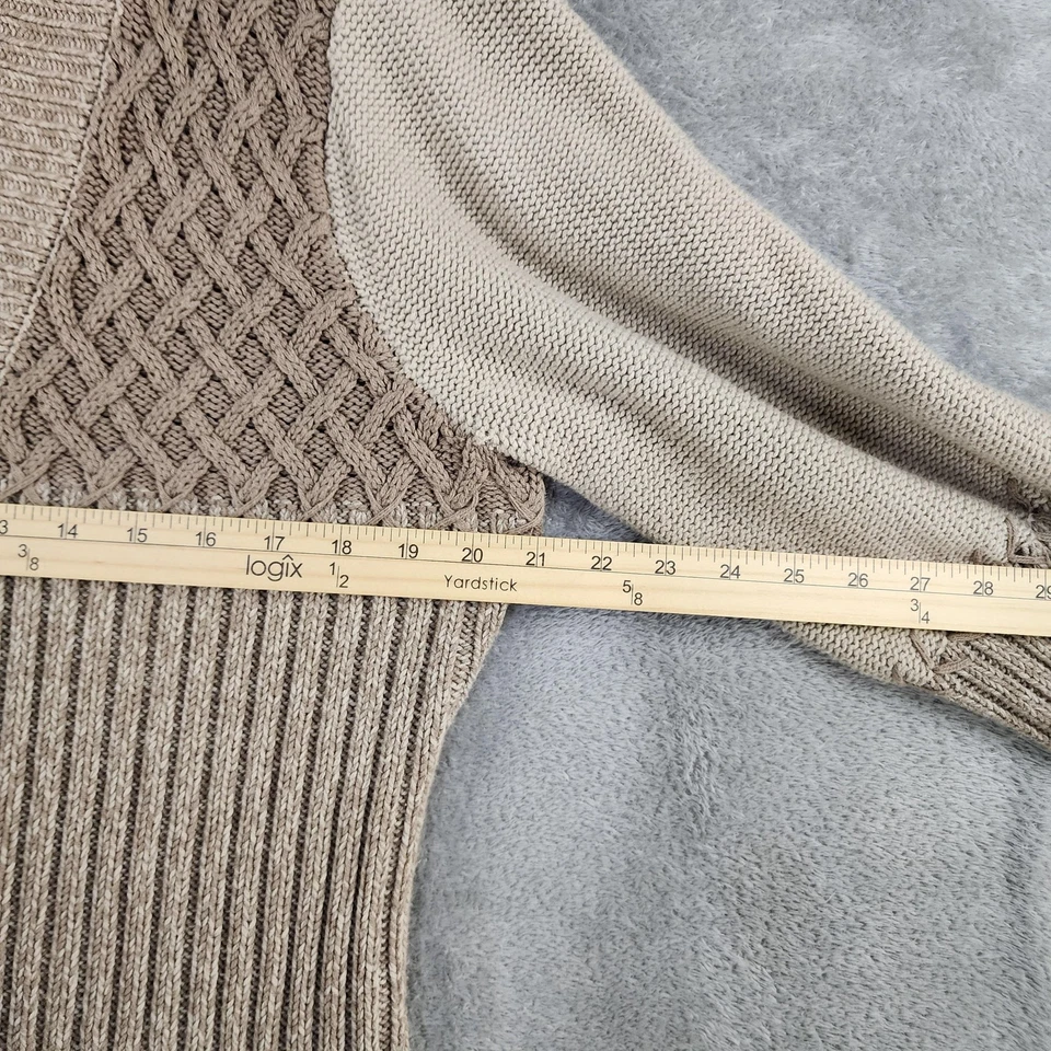 Cárdigan Suéter Liz & Co. Para Mujer XL Neutro Patchwork Cable Tejido Cuello en V Botón Foto 4 de 4