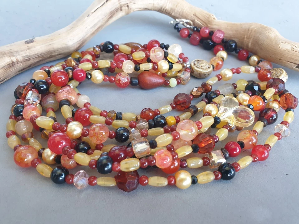 💎💎💎COLLANA DONNA PIETRE DURE + BRACCIALI TONO AMBRATO. ETNICA BOHO. 💎💎💎 - Immagine 2 di 4