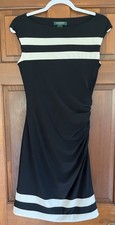 Ralph Lauren Black and White Sheath Dress Lined Size 4 Ruched Knee Length