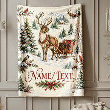 Personalized Christmas Reindeer Sleigh Coral Fleece Blanket