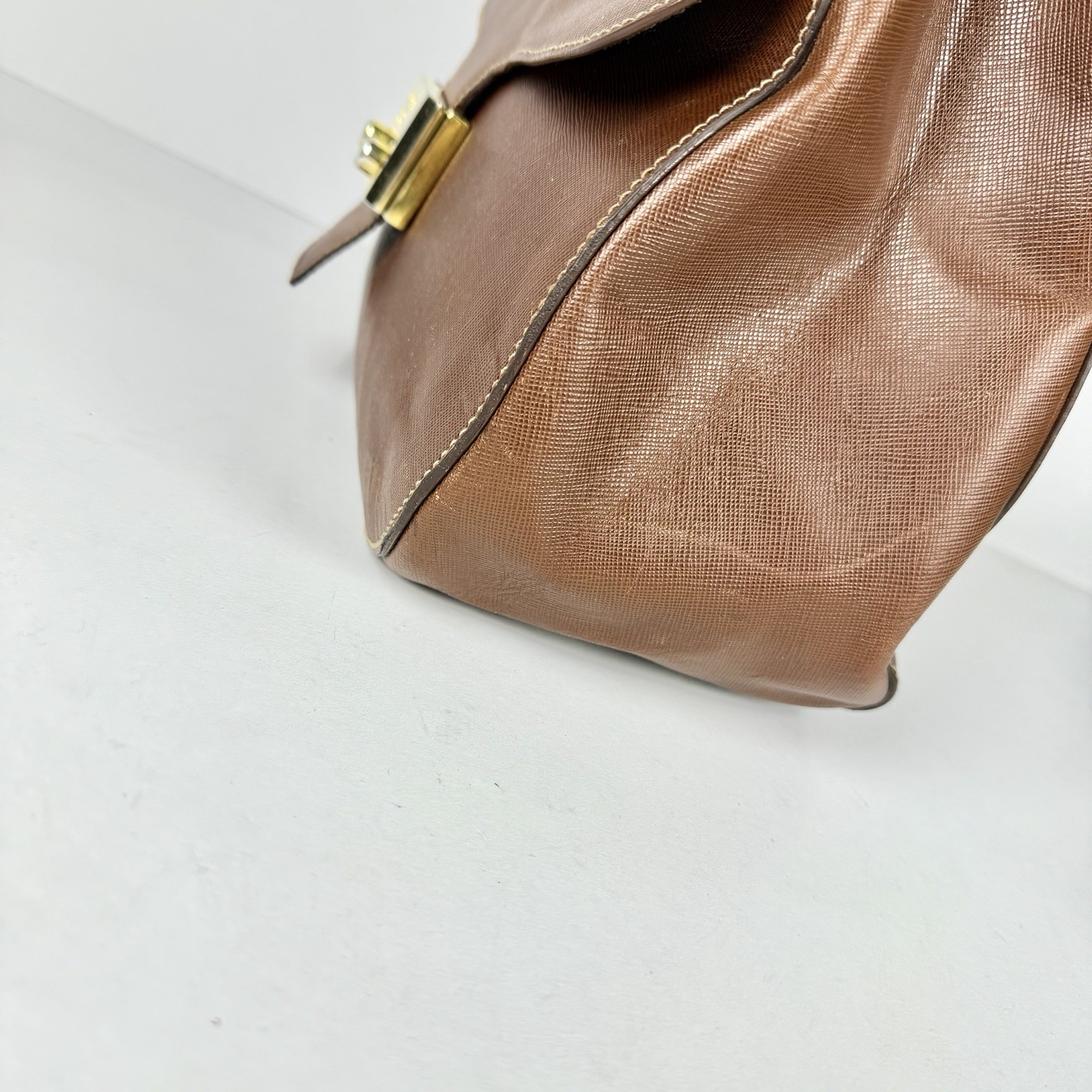 Rare Vintage PRADA Milano Leather Top Handle Bag Brown 925 Sterling Silver image 8