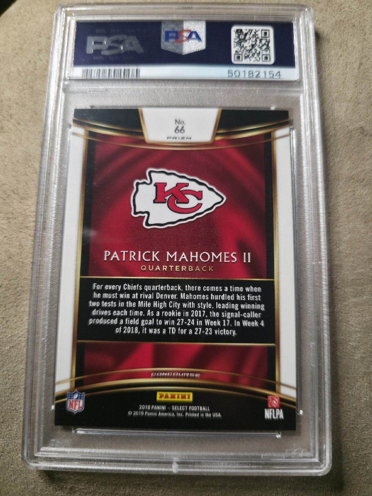 2018 PANINI SELECT SILVER PRIZM #66 PATRICK MAHOMES II PSA 10 view 2