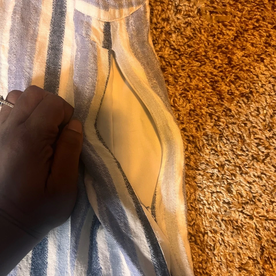 Sharagano 条纹无袖休闲连衣裙,口袋,尺寸 10 — 第 2/4 张图片