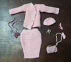 Vintage Handmade Crocheted Pink Color Dress, Barbie Size With Accessories