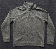 Eddie Bauer Mens L Sweater Fleece Pullover Gray Marl Snap Mock Neck Outdoor
