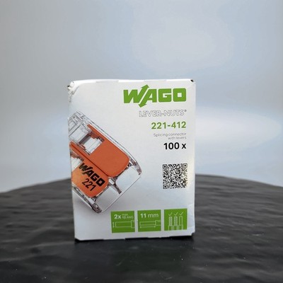WAGO 221-412 LEVER-NUTS 2 CONDUCTOR COMPACT CONNECTORS 24-12 12 AWG BOX OF 100