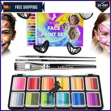 Non-Toxic Face Paint Kit for Kids: 12 Split Cake Colors Brushes Included