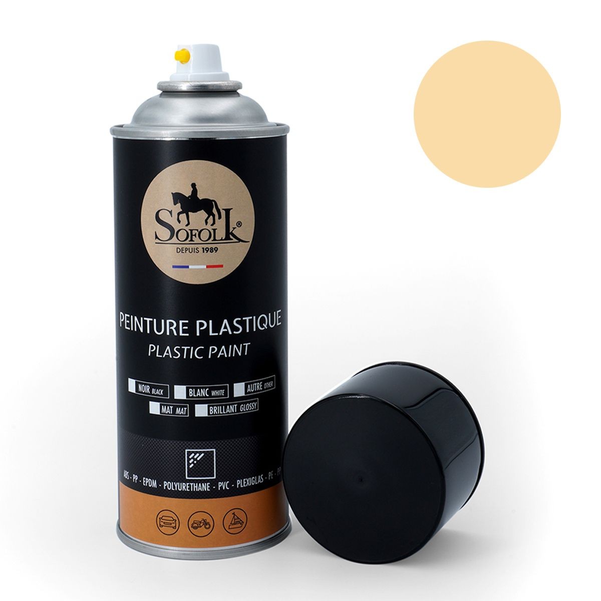 Peinture plastique beige mat aérosol spray rénovation meuble PVC
