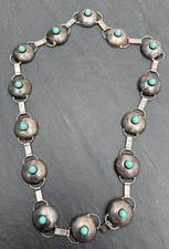 Vintage Southwestern Mexico Sterling Silver  Turquoise Concho Belt