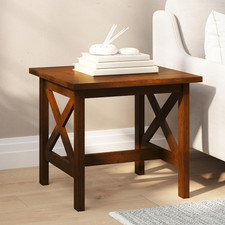 Rustic Solid Wood End Table with X-Frame Design in Walnut, 19.75"H