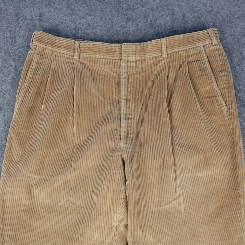 Calça Lands End Masculina 38 Longa Tan Plissada Veludo Fabricada nos EUA Clássica - Imagem 3 de 4