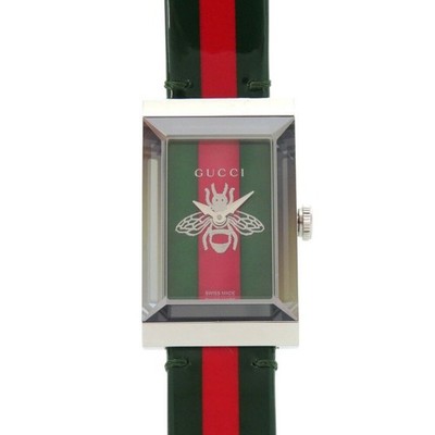 Gucci G Extra Link 147.4 SS Leder Grün Rot Quarz Uhr