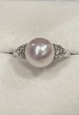 Pt900 Akoya Pearl Ring 9mm Diamond 0.18ct Platinum Japan Size 6.5