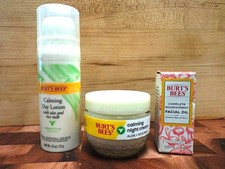 Burts Bees Calming Night Cream Day Lotion and Facial Oil Lot of 3 NEW Skin Care