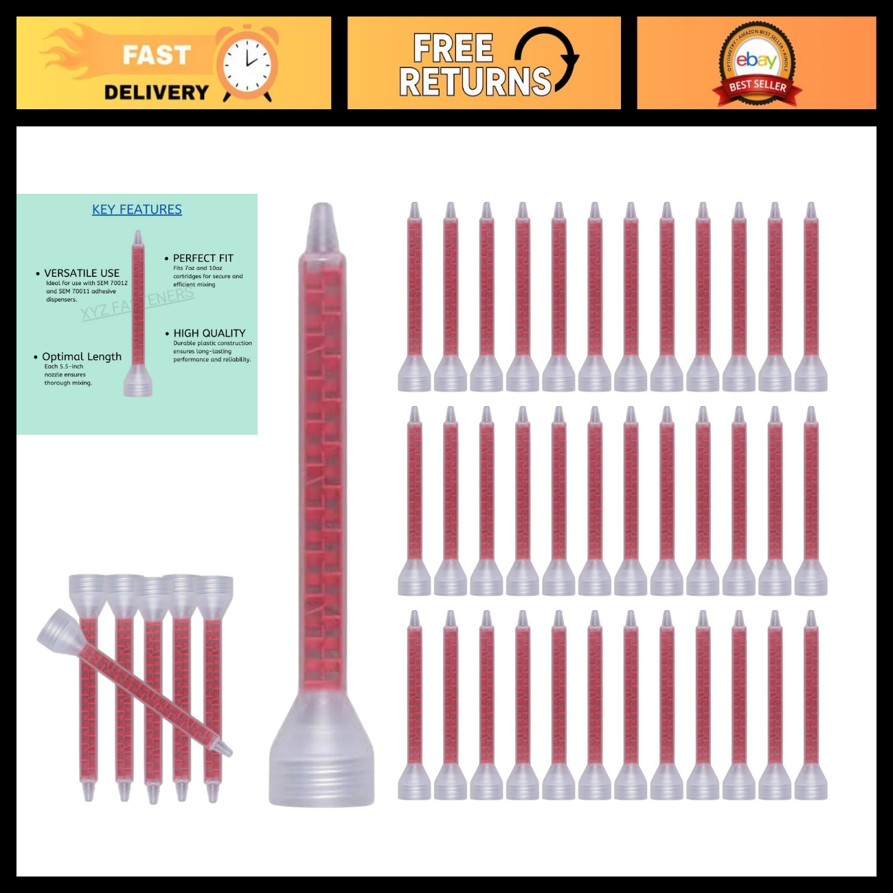Adhesive Dispenser Mixing Nozzles, 50 Pcs Plastic Static Mixers for 7oz/10oz Car