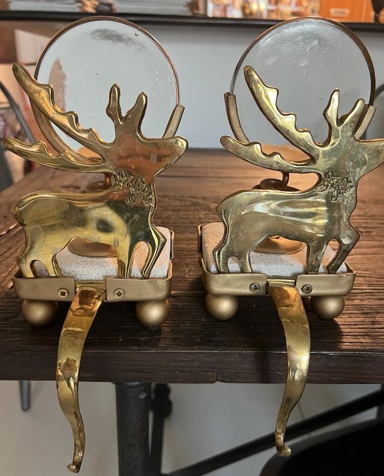 Medias de reno de Navidad de latón vintage velas base de piedra pesada X2 Foto 4 de 4