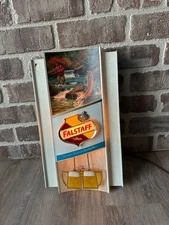 1950s BREWERIANA: Rare Falstaff Beer Fishing Scene Toasting Mugs Sign Lighted