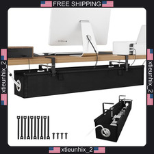 Under Desk Cable Management Tray 36 inch Black Fabric Clamp Screw Mount