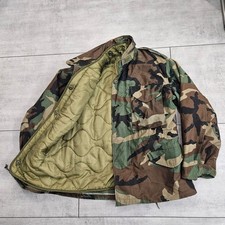 Vintage M-65 Field Jacket Woodland Camo Military Coat with Liner Small Short