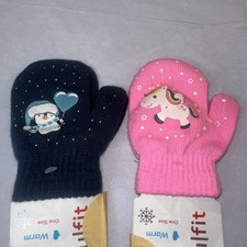 Kids Cute stretchy Mittens 2 PR Penguin Unicorn Pink Stretchy So soft