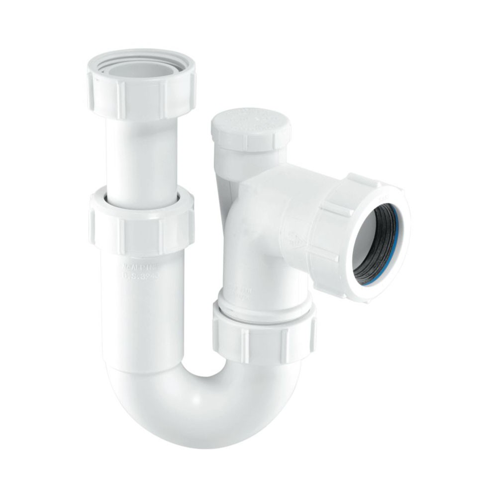 McAlpine SR10V 1.25"" x 75mm Running Tubular Swivel P Trap with Anti-Syphon Valve