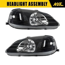 Pair Headlight Assembly For 1999-2000 Honda Civic All Engine Halogen Clear Lens